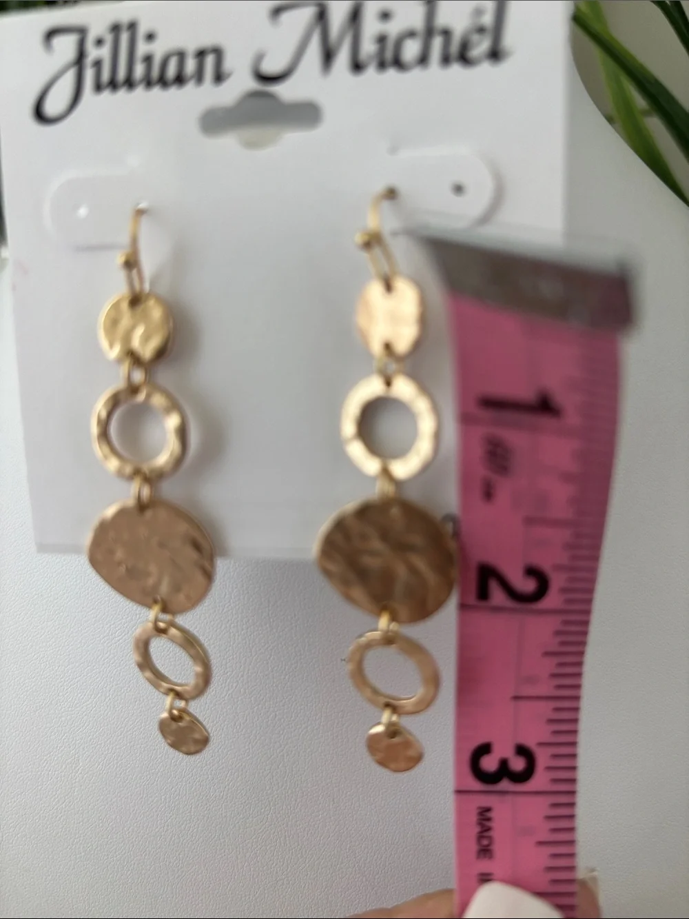 Jillian Michel hammered gold-toned metal circular open rings & discs,dangle